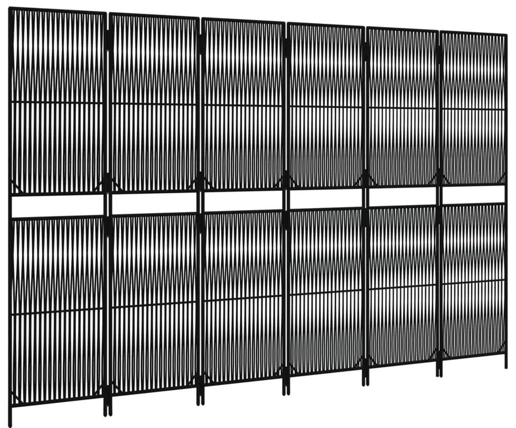 Divisorio per ambienti a 6 pannelli nero in polyrattan