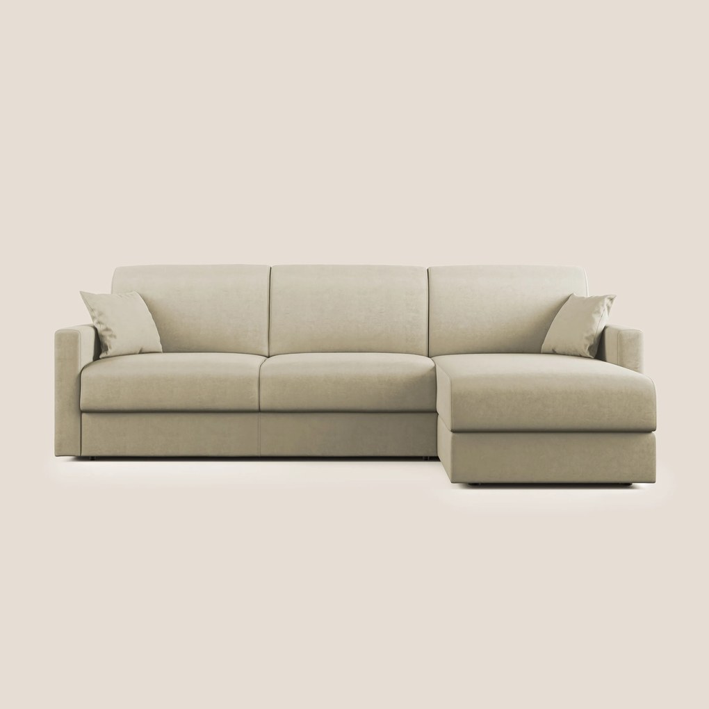 Chris Divano letto angolare con penisola in microfibra smacchiabile T11 panna
