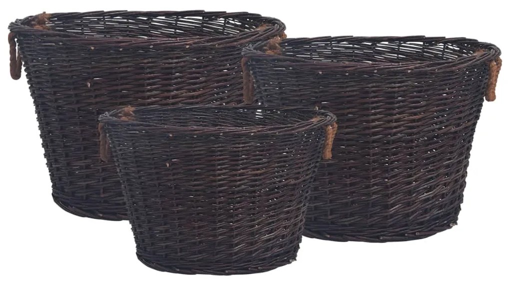 Set Cestini Portalegna Impilabili 3 Pz Marrone Scuro İn Salice /