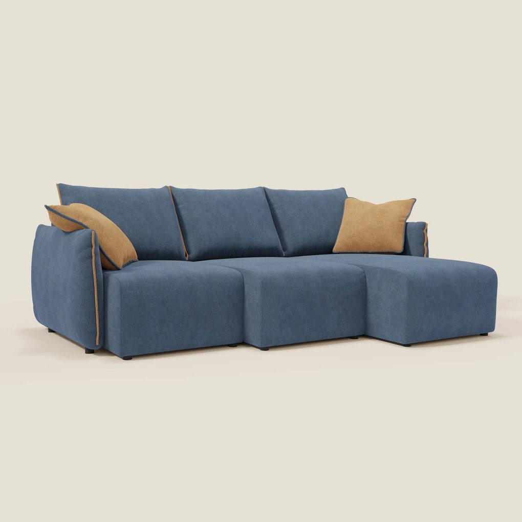 Flexar Divano angolare reversibile con sedute allungabili in bouclé morbido impermeabile T07 blu - arancio