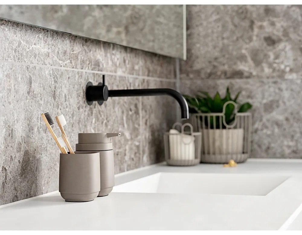 Tazza in cemento beige per spazzolini da denti Time - Zone