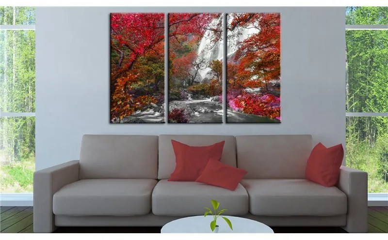 Quadro Beautiful Waterfall Autumnal Forest