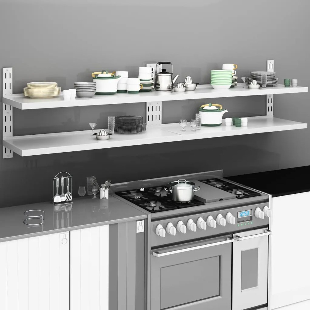 Mensole Galleggianti A 2 Livelli 2 Pz İn Acciaio Inox 240x30 Cm /