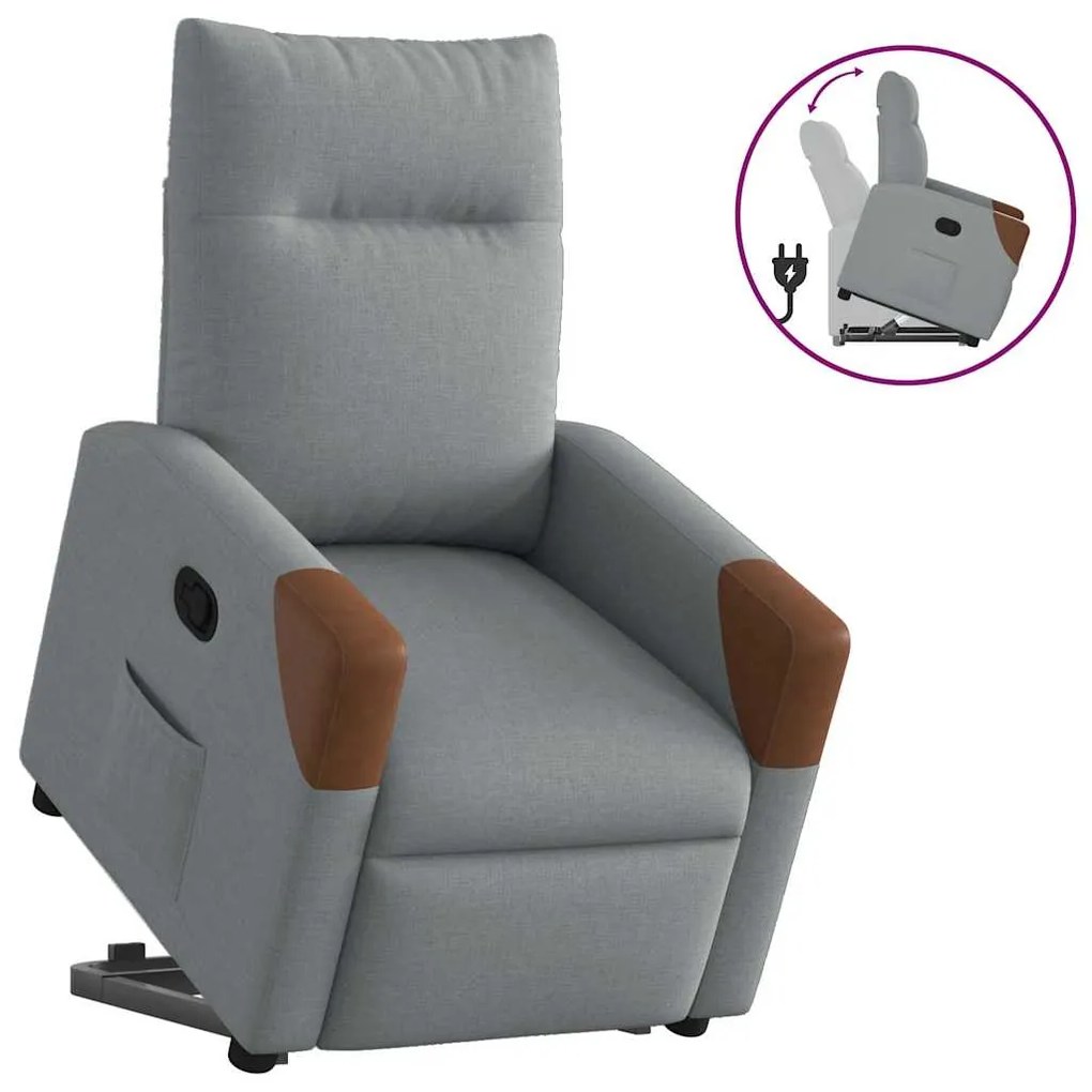 Poltrona Alzapersona Reclinabile Grigio Chiaro İn Tessuto /