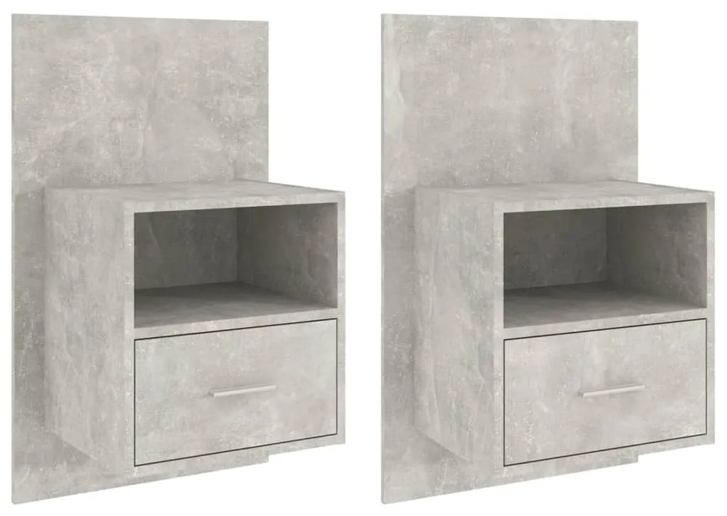 Comodini a muro 2 pz grigio cemento