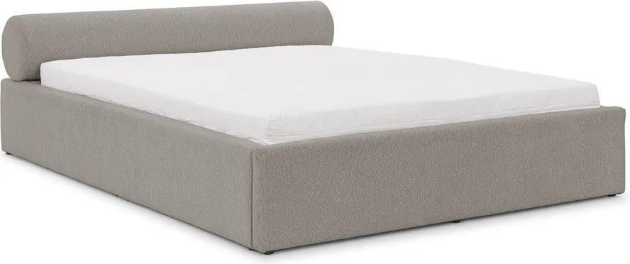 Letto matrimoniale imbottito grigio chiaro con contenitore con rete inclusa 180x200 cm Cille – Ropez