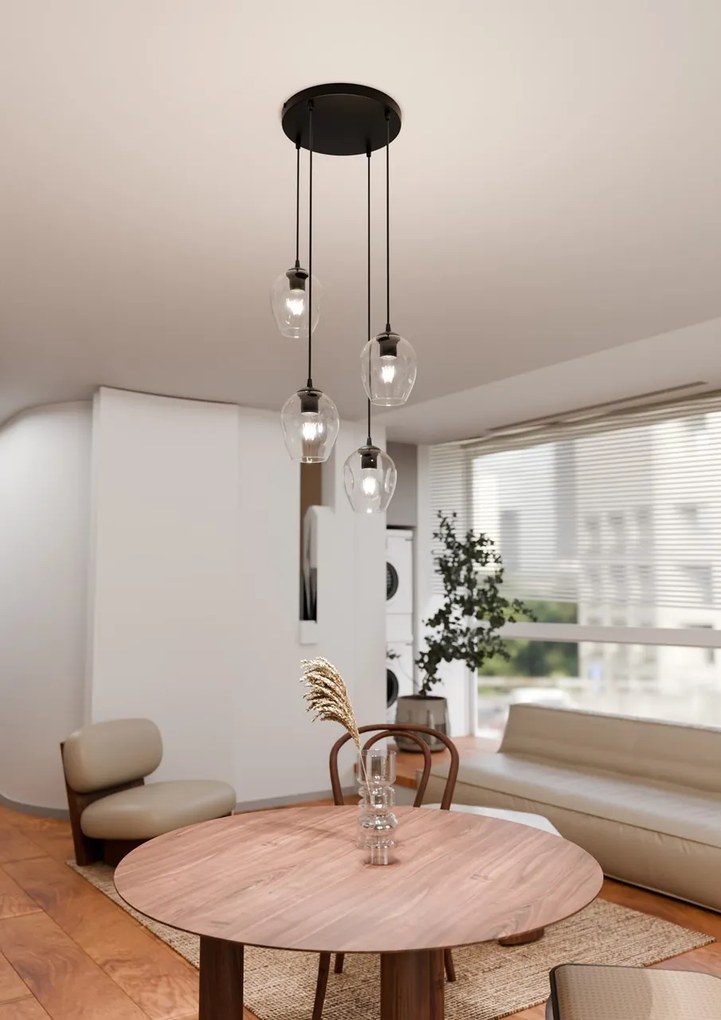 Lampadario a Sospensione ISTAR 4 PREMIUM 4xE27 in Acciaio e Vetro