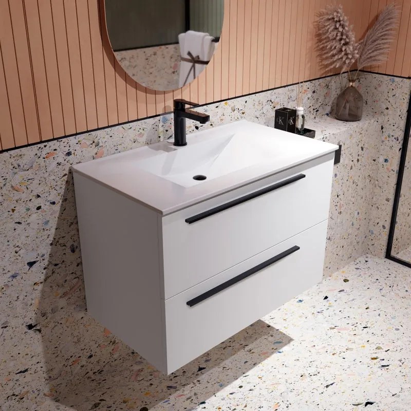Lavabo a incasso rettangolare vasca centrale FLAT L 81 x H 16 x P 40 cm in ceramica bianco opaco