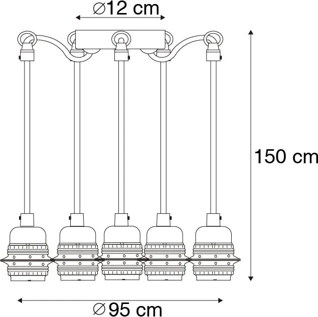 Lampada a sospensione industriale nera 5 luci - Cava