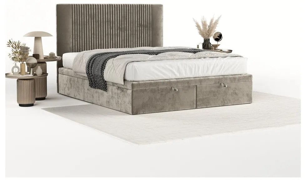 Letto matrimoniale imbottito beige con spazio contenitivo 160x200 cm Mavel - Maison de Rêve