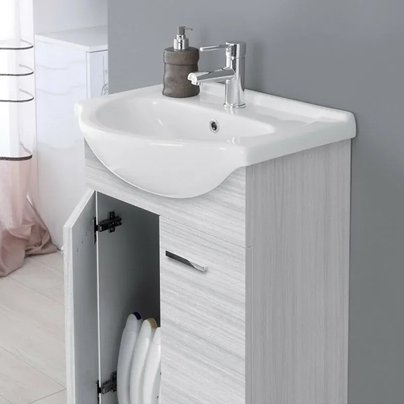 Mobile bagno a terra 55 cm grigio completo di lavabo e specchio Desya