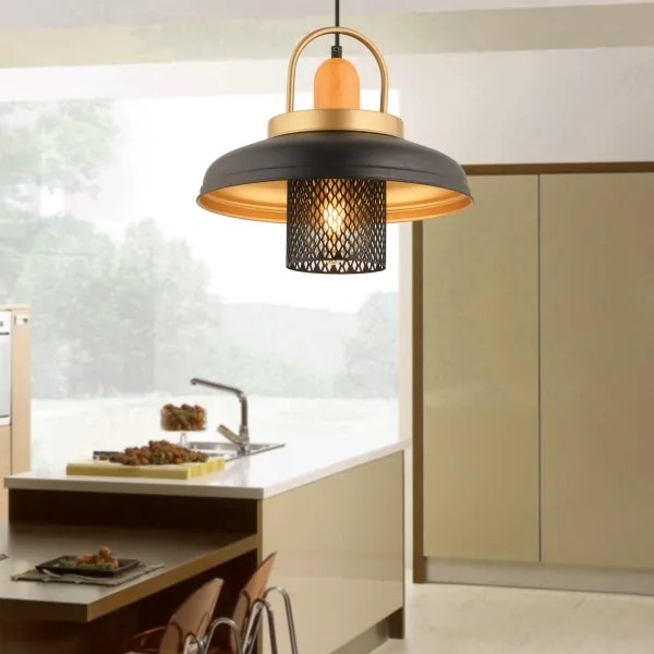Lampadario a sospensione con cavo MONZA 1xE27/40W/230V Ø 32 cm nero/oro
