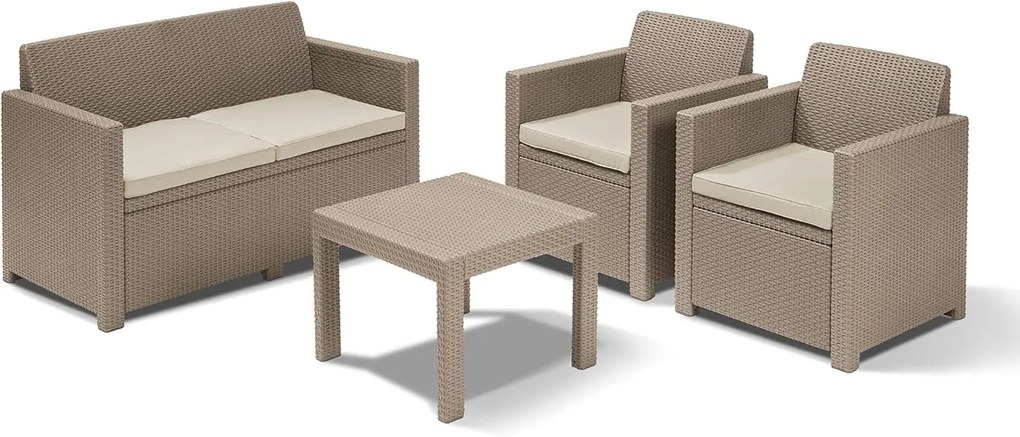 Set Salotto Alabama Cappuccino con Cuscini Color Sabbia
