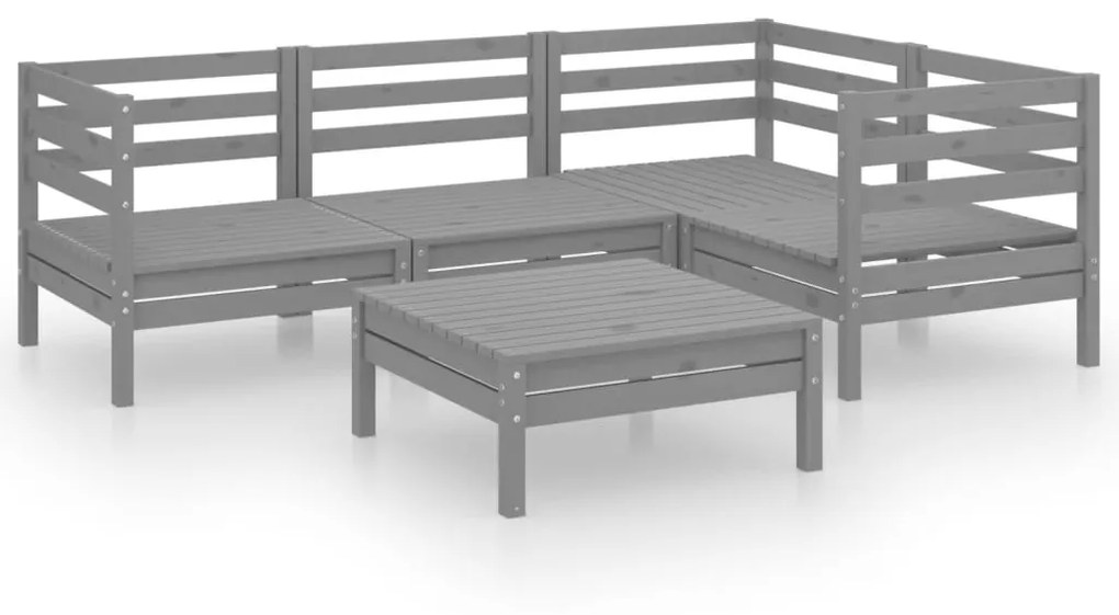 Set salotto da giardino 5 pz in legno massello di pino grigio