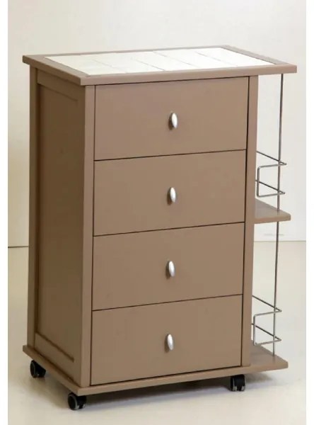 Carrello da cucina POKER con cassetti e portabottiglie Tortora