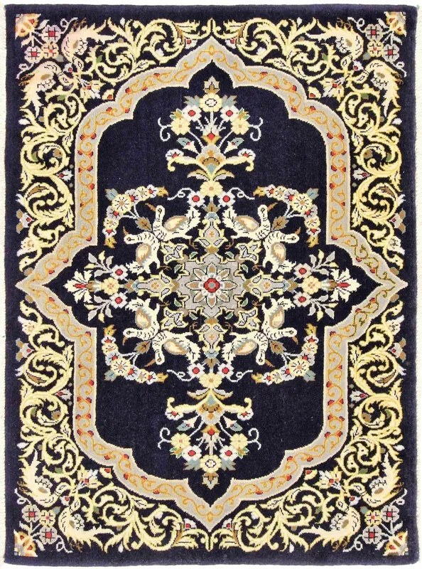 Ghom Tappeto 70 x 100 Blu (Iran) Annodato A Mano