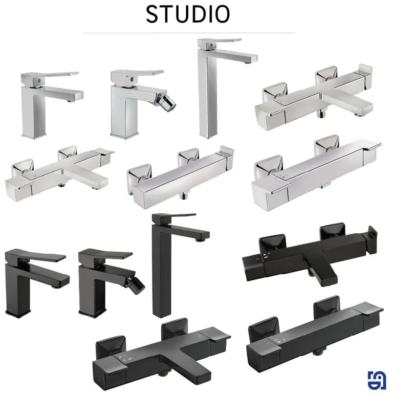 Rubinetto per lavabo Studio nero cromato opaco SENSEA H 35 cm