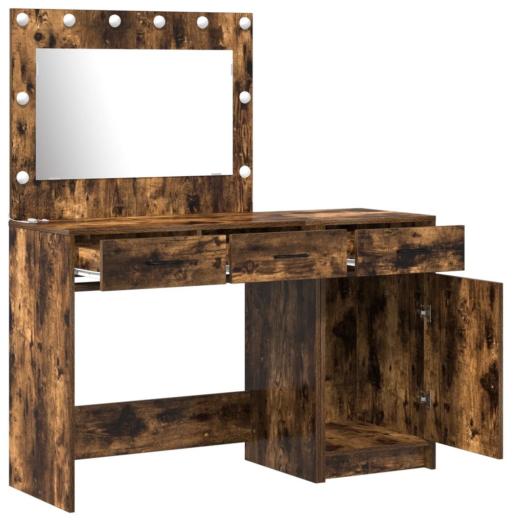 Set da toeletta 2 pezzi con led in rovere fumè in legno ingegnerizzato