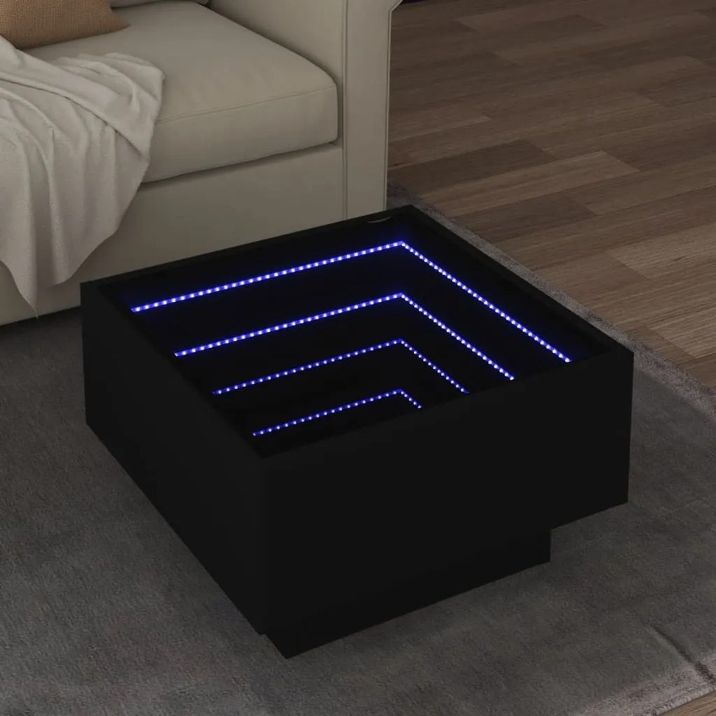 Tavolino Salotto Con Led Nero 50x50x30 Cm Legno Multistrato /