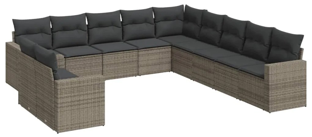 Set Divani da Giardino 11 pz con Cuscini in Polyrattan Grigio