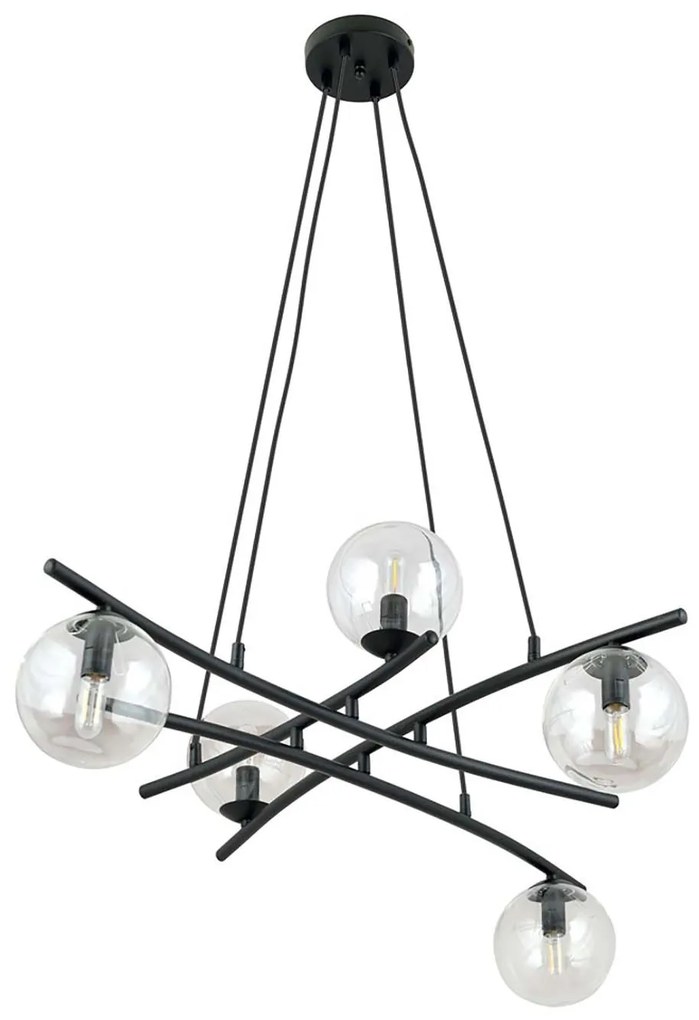 Lampadario Moderno Cadmo Acciaio Nero Trasarente 5 Luci E14 Ip20