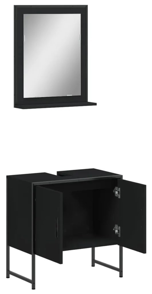 Set mobili da bagno 2 pz nero in legno multistrato