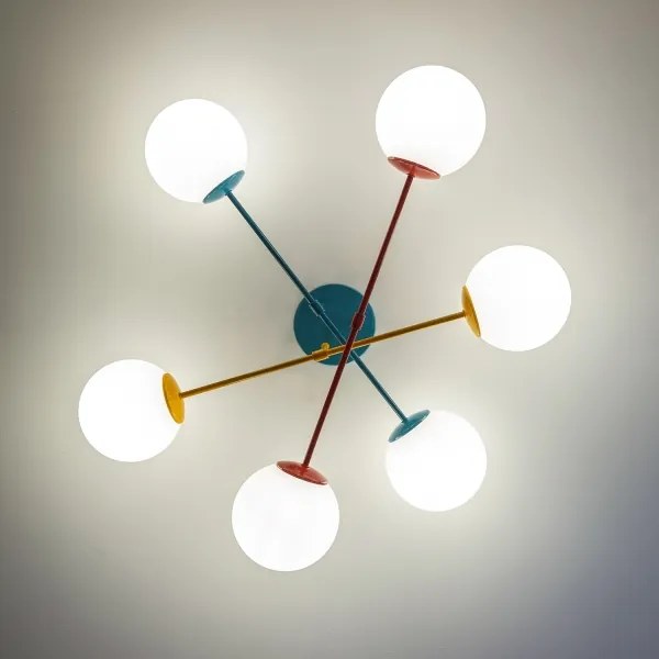 Plafoniera MOON 6xE27/15W/230V turchese/giallo/rosso