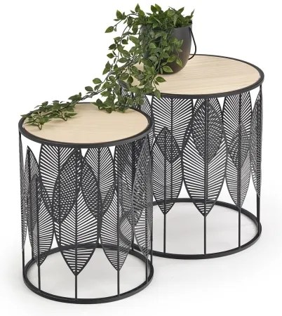 SET 2x Tavolino FOLLA diametro 33/40 cm nero