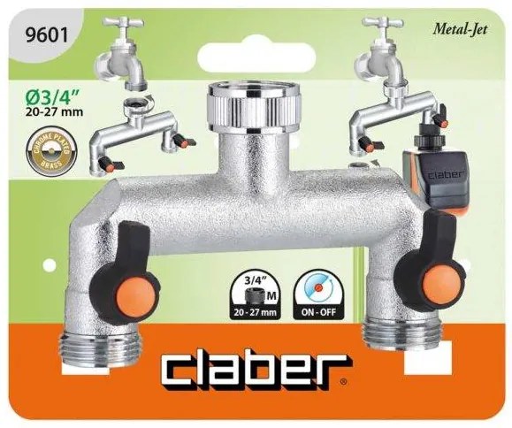 Rubinetto in Ottone Cromato a Due Vie Regolabili 3/4" con Installazione in Blister