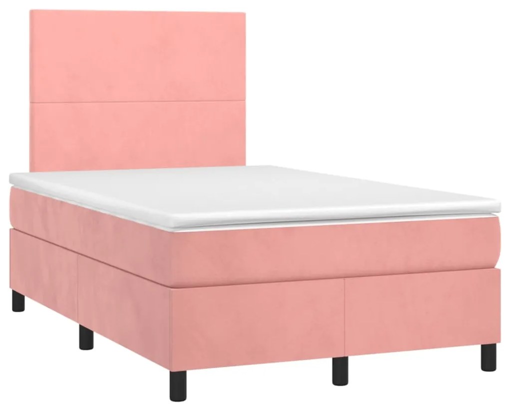 Letto a molle con materasso e led rosa 120x190 cm in velluto