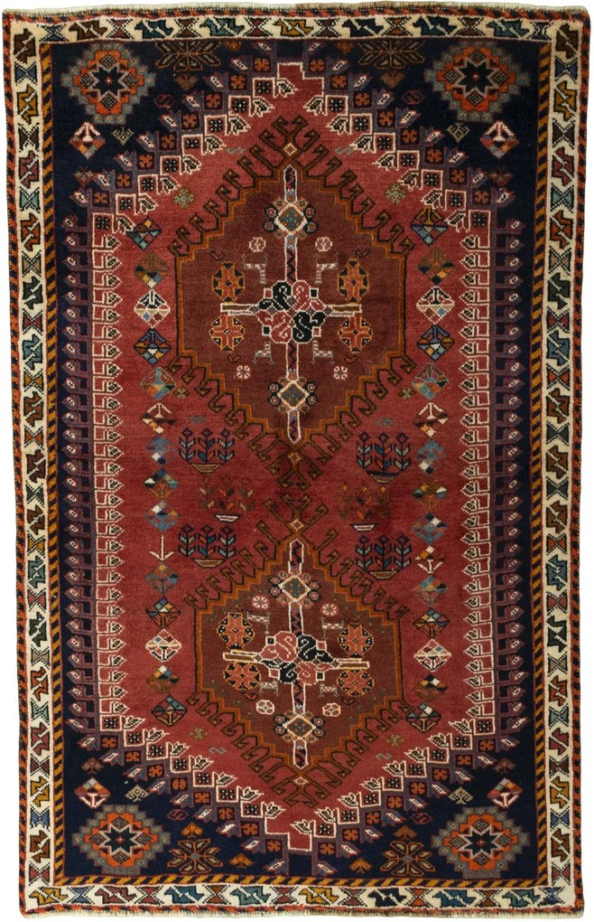 Shiraz Tappeto 110x180 Rosso (Iran) Annodato A Mano