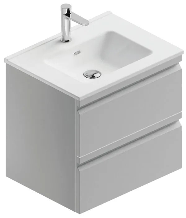 Mobile bagno con lavabo L 60 x H 56 x P 46 cm grigio artico opaco in mdf 2 cassetti per vasca centrale Pull