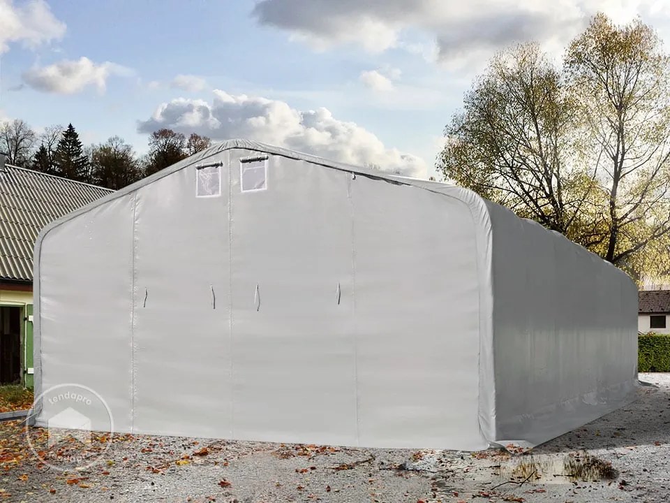 TOOLPORT 8x24m tenda garage 3m, PVC 850, grigio, con statica (sottofondo in cemento) - (99470)