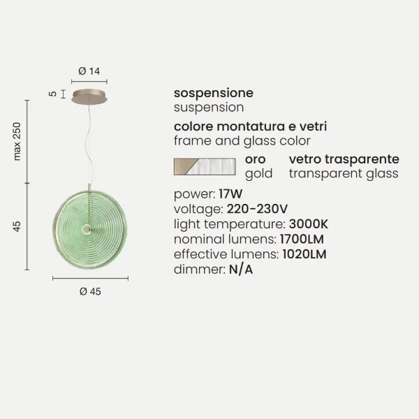 Lampada a sospensione LED JOKEY in metallo e vetro decorato TRASPARENTE 45 cm