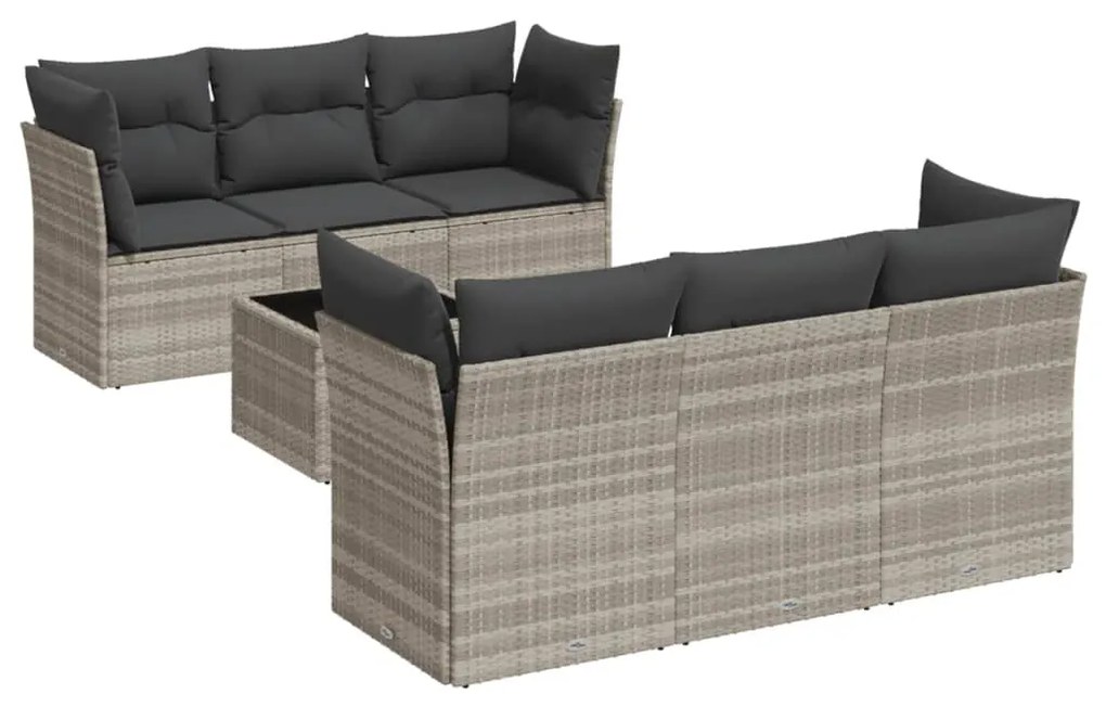 Set divani da giardino 7pz con cuscini grigio chiaro polyrattan