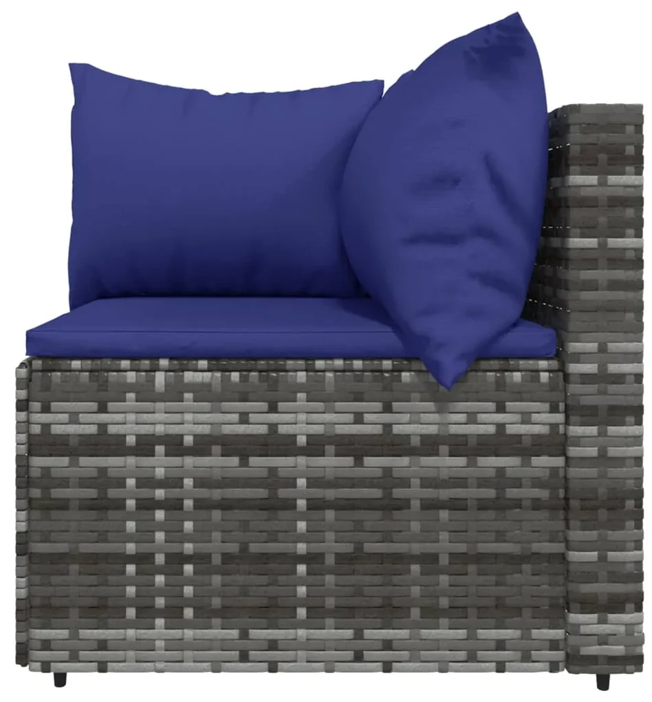 Set divani da giardino 3 pz con cuscini in polyrattan grigio