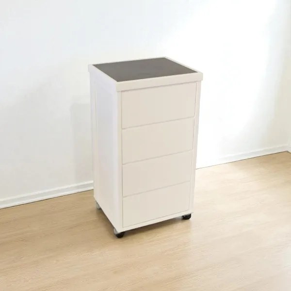 Carrello salvaspazio in legno faggio con cassetti LANDHELL Bianco