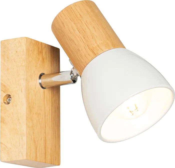 Applique da parete rustica in legno con bianco regolabile - Thorin