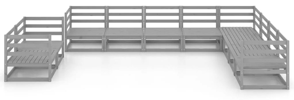 Set divani da giardino 10 pz grigio in legno massello di pino