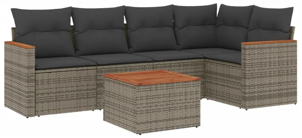 Set divano da giardino 6 pz con cuscini grigio in polyrattan