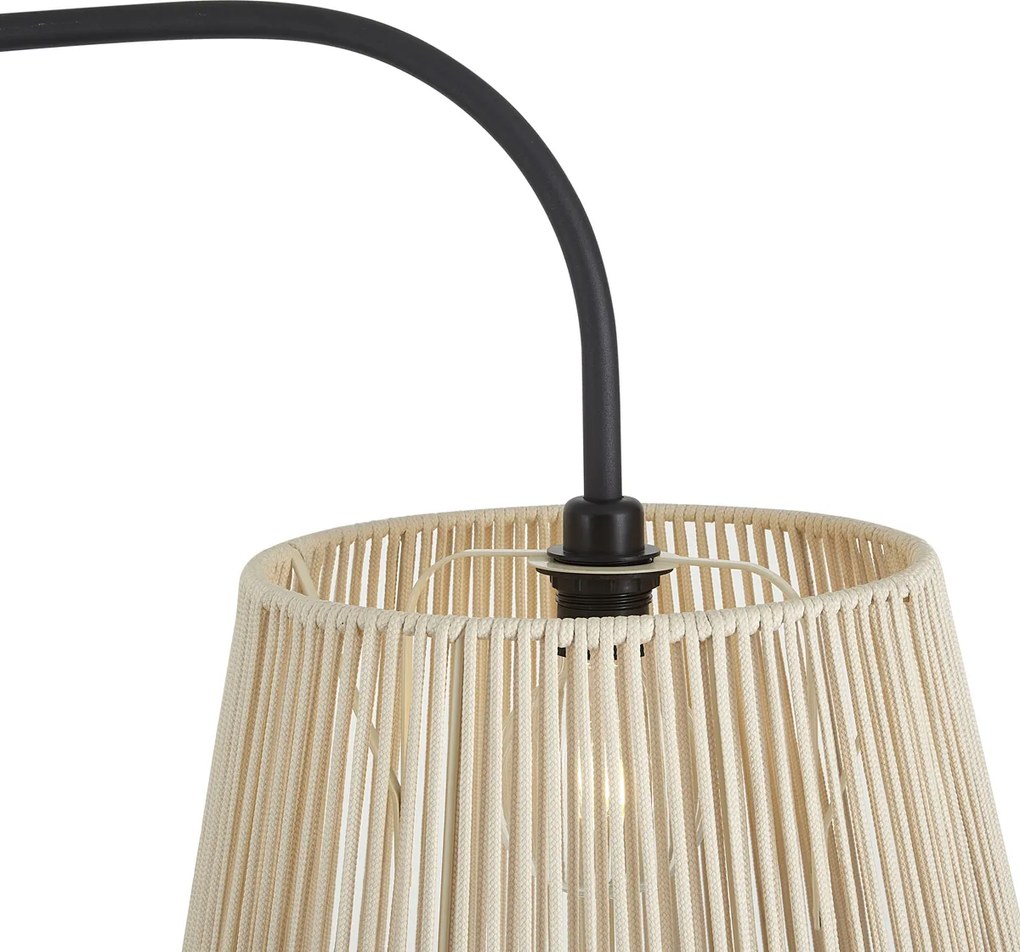 Lampada da terra per esterni Japandi nera con paralume in corda beige IP44 - Arc Jayla