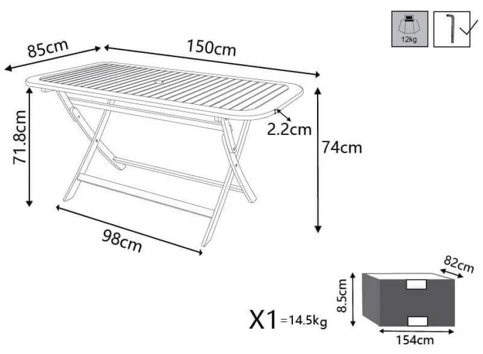 Tavolo Pieghevole in Legno  150 X 80