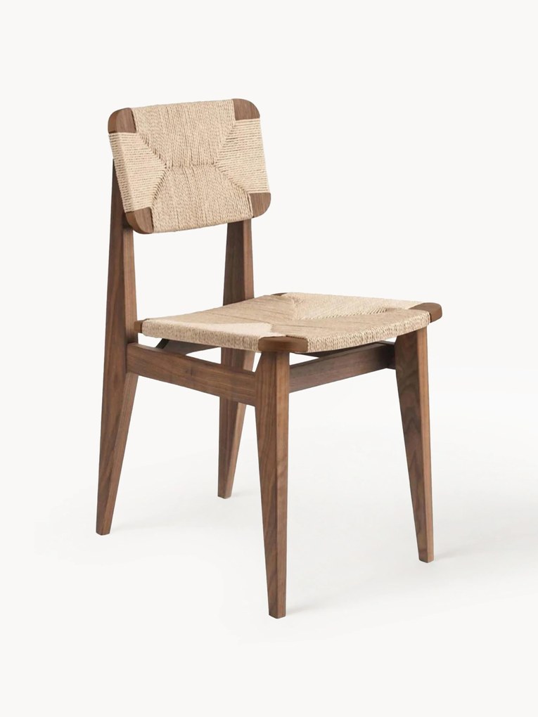 Sedia in legno in legno di noce con seduta intrecciata C-Chair