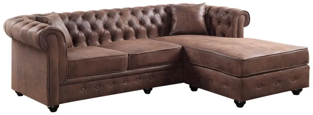 Divano angolare chesterfield reversibile in microfibra invecchiata Marrone - TOLEDO