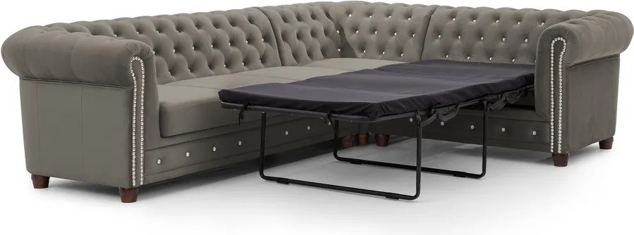 Divano angolare grigio allungabile (con penisola a destra/a L) con rivestimento in velluto York Blik – Ropez