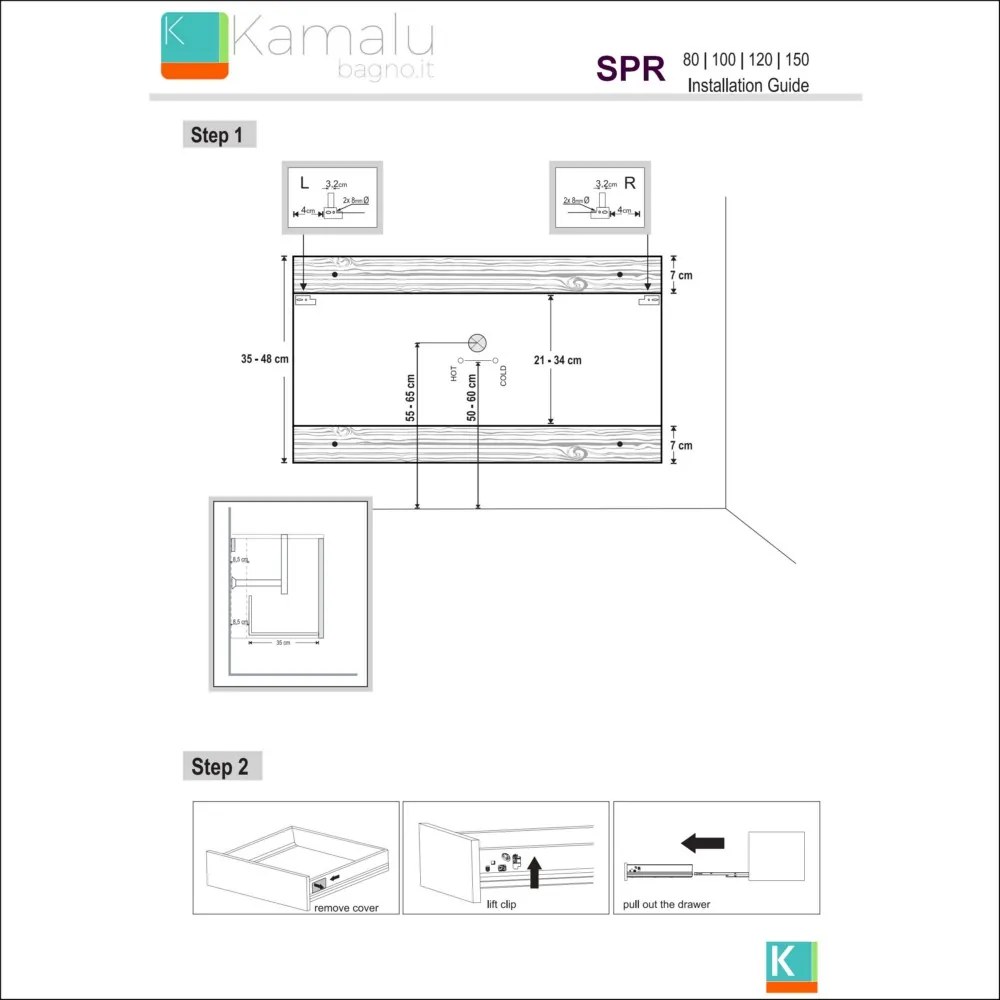 Mobile sospeso 100cm con cassetto scorrevole KSPR-100 - KAMALU