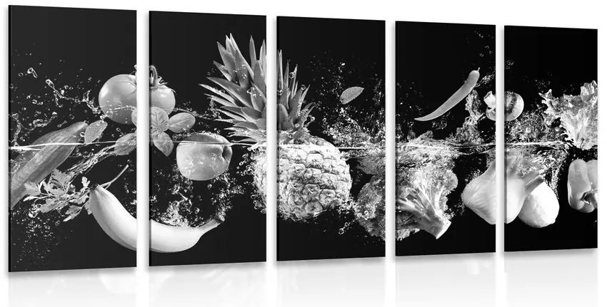 Quadri 5 pezzi – Frutta e verdura biologica in bianco e nero