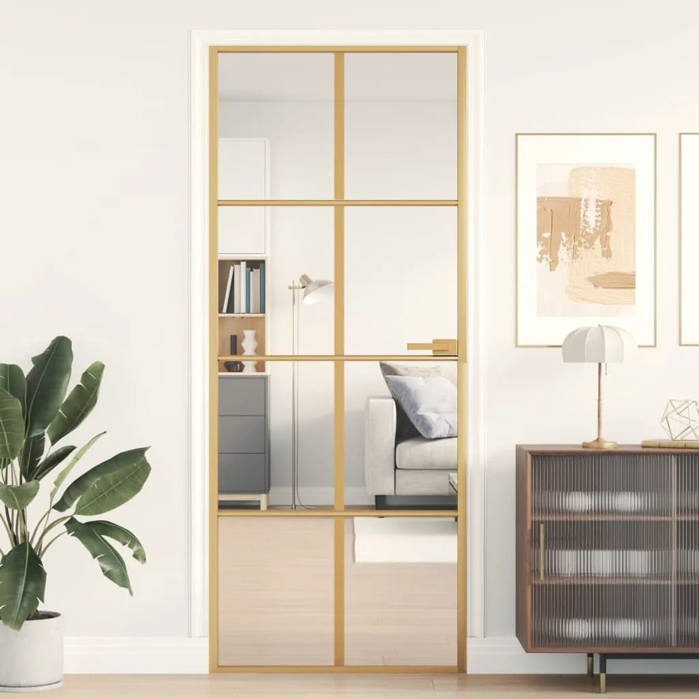 Porta Interni Sottile Oro 83x201,5cm Vetro Temperato Alluminio /