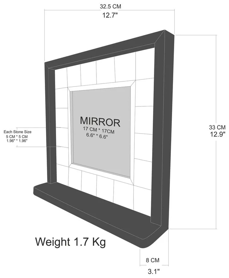 Specchio da parete con mensola con cornice in pietra 32,5x33 cm - Wallity