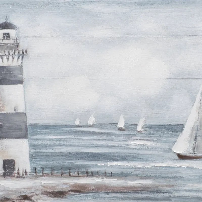 Dipinto su tela Faro vela, blu 120 x 60 cm